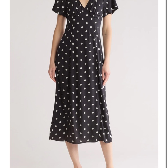 Madewell Black Dress with White Polka Dots - Picture 1 of 5